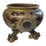 AN IMPRESSIVE MARTIN BROTHERS STONEWARE GLOBULAR JARDINIÈRE Light brown lustre body, sgraffito