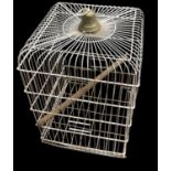 A MID CENTURY WHITE WIREWORK PARROT CAGE With brass bell top. (49cm x 49cm x 70cm) Condition: good