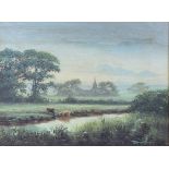 A 20TH CENTURY BRITISH SCHOOL HEART OF ENGLAND OIL ON CANVAS Rural landscape view with village