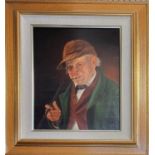 DOUGLAS, A 20TH CENTURY OIL ON BOARD Portrait, a gentleman with deer stalker hat and pipe, signed