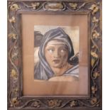 AN EARLY 20TH CENTURY WATERCOLOUR PORTRAIT, AFTER THE ANTIQUE BY MICHELANGELO Titled 'Sibile', a
