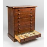 JAMES GARDNER, AN EARLY 20TH CENTURY EIGHT DRAWER ENTOMOLOGY CHEST WITH PARTIAL BUTTERFLY