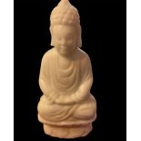 A CHINESE CARVED WHITE ALABASTER BUDDHA FIGURE Seated on a double lotus base. (approx 22cm)