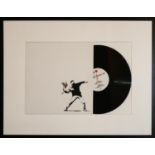 BANKSY, BN 1974, A MIAMI VICES HOT CHILE ANARCHIST VINYL RECORD AND SLEEVE Masked man throwing a