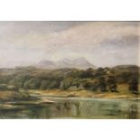 A LATE VICTORIAN PROVINCIAL SCHOOL OIL ON CANVAS, LAKE DISTRICT Landscape, river and cottages by