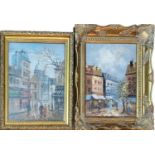 BURNETT, A MID CENTURY OIL ON BOARD Parisian street scene, signed, along with another. (27cm x 31cm)