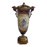 AN 18TH/EARLY 19TH CENTURY SEVRES STYLE HARD PASTE PORCELAIN MINIATURE ORMOLU MOUNTED VASE AND COVER