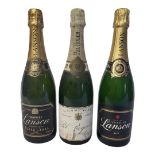 LANSON, BLACK LABEL, TWO BOTTLES OF CHAMPAGNE Along with a 750ml bottle of Pol Roger white foil