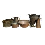 A COLLECTION OF VICTORIAN AND LATER COPPER KITCHENWARE Comprising a fish kettle, Jam pan, kitchen