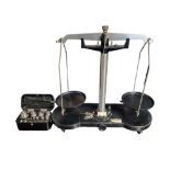 BAKELITE, A SET OF VINTAGE AND STEEL CHEMIST WEIGHING SCALES Marked ‘Jocmemp 1963’, together with