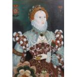 A 20TH CENTURY OIL ON BOARD, PORTRAIT OF QUEEN ELIZABETH I Unsigned, framed. (81cm x 112cm)