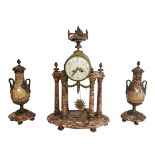 A FINE 19TH CENTURY FRENCH EMPIRE STYLE RED/BLUE JOHN ORMOLU MOUNTED CLOCK GARNITURE/TIMEPIECE/