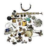 A COLLECTION OF VINTAGE SILVER AND COSTUME JEWELLERY To include a silver and glass pendant