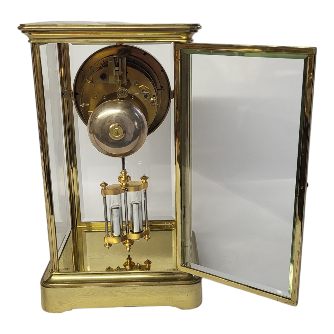 SAMUEL MARTI ET CIE, A FRENCH 19TH CENTURY GILT BRASS FOUR GLASS CLOCK Rectangular form with four - Image 3 of 4