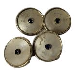 A PAIR OF VINTAGE 18CT GOLD, MOTHER OF PEARL AND GEM SET GENT’S CUFFLINKS The single round cut