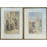 A PAIR OF 19TH CENTURY CONTINENTAL WATERCOLOUR Landscape views, street scenes, figures in period