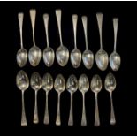 A MATCHED SET OF SIXTEEN GEORGIAN SILVER TEASPOONS Plain form, with engraved family crest of an