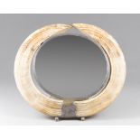 AN EARLY 20TH CENTURY ZOOMORPHIC HIPPOPOTAMUS TUSK DRESSING TABLE MIRROR (HIPPOPOTAMUS