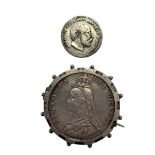 A QUEEN VICTORIA SILVER CROWN COIN, DATED VERSO 1887 An unusual Edward VII silver coin, dated