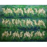 MONKHOR ERDENEBAYAR, MONGOLIAN, OIL ON CANVAS Titled ‘Camels’, signed verso, framed. (112cm x