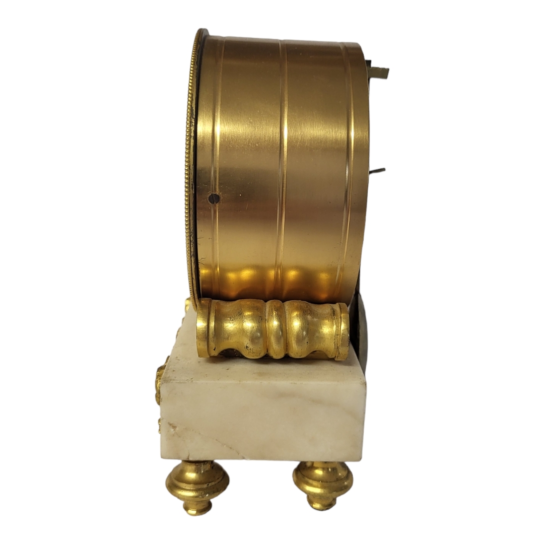 A 19TH CENTURY GILT BRONZE AND MARBLE TIMEPIECE CLOCK Barrel form case with Neoclassical - Image 2 of 3