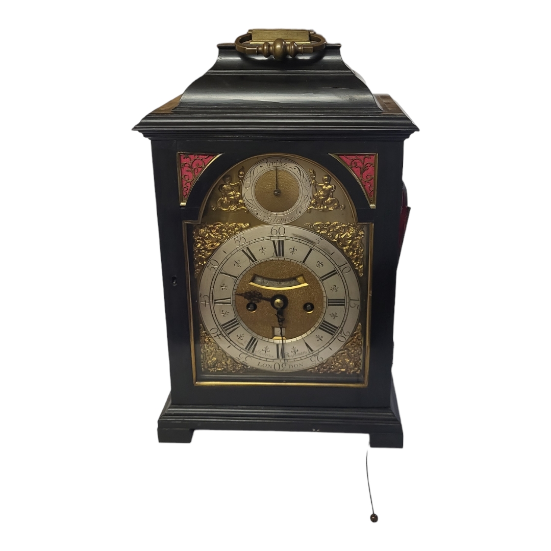 JOHN BUSHMAN, 1661 - 1725, AN EBONISED WOOD AND BRASS DOUBLE FUSÉE PULL REPEAT BRACKET CLOCK