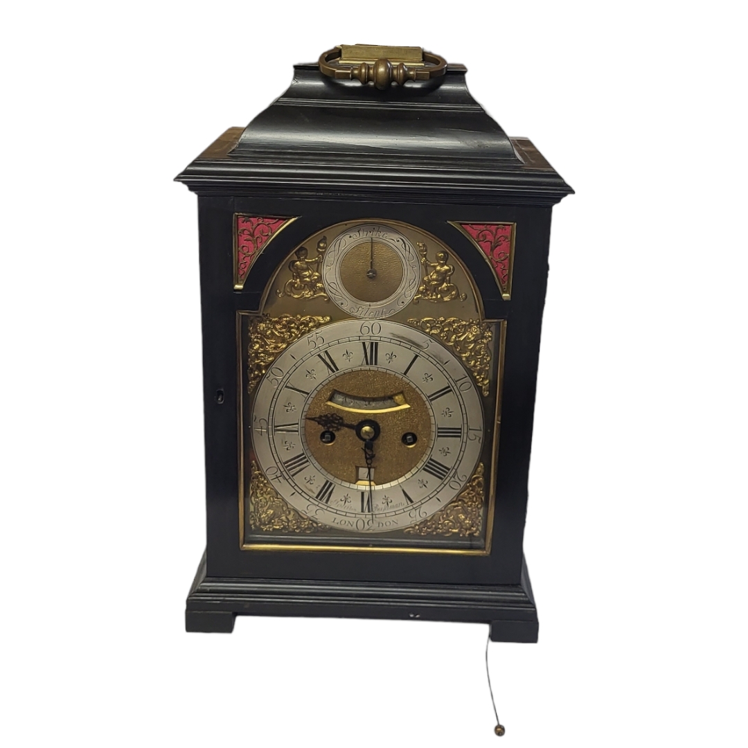 JOHN BUSHMAN, 1661 - 1725, AN EBONISED WOOD AND BRASS DOUBLE FUSÉE PULL REPEAT BRACKET CLOCK - Image 2 of 5