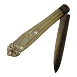 A VICTORIAN SILVER AND MOTHER OF PEARL PEN KNIFE Having carved decoration and silver blade, engraved