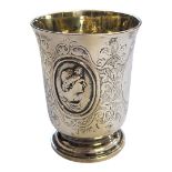 GEORGE ANGELL AND CO., A VICTORIAN NEOCLASSICAL SILVER BEAKER Having a flared rim and two embossed