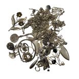 A COLLECTION OF VINTAGE SILVER JEWELLERY To include a flower brooch, earrings and a collection of