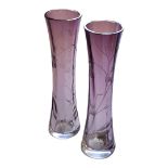 A PAIR OF BOHEMIAN ART NOUVEAU MOSER GLASS FACTORY POSY VASES, CIRCA 1900 - 1910 Purple glass body