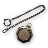 ELGIN, AN ART DECO WHITE METAL AND ENAMEL GENT’S OCTAGONAL POCKET WATCH With black bezel, engraved