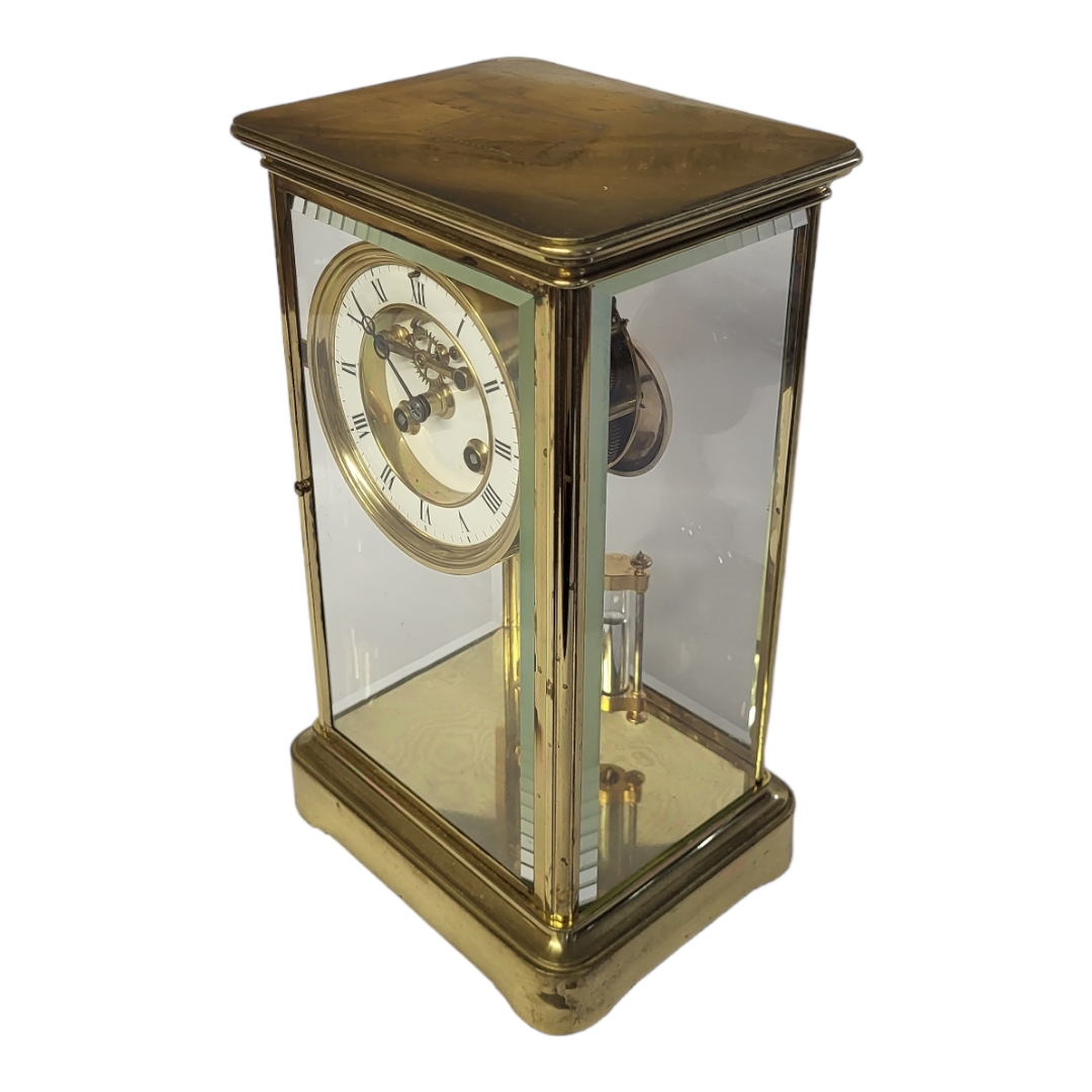 SAMUEL MARTI ET CIE, A FRENCH 19TH CENTURY GILT BRASS FOUR GLASS CLOCK Rectangular form with four - Image 2 of 4