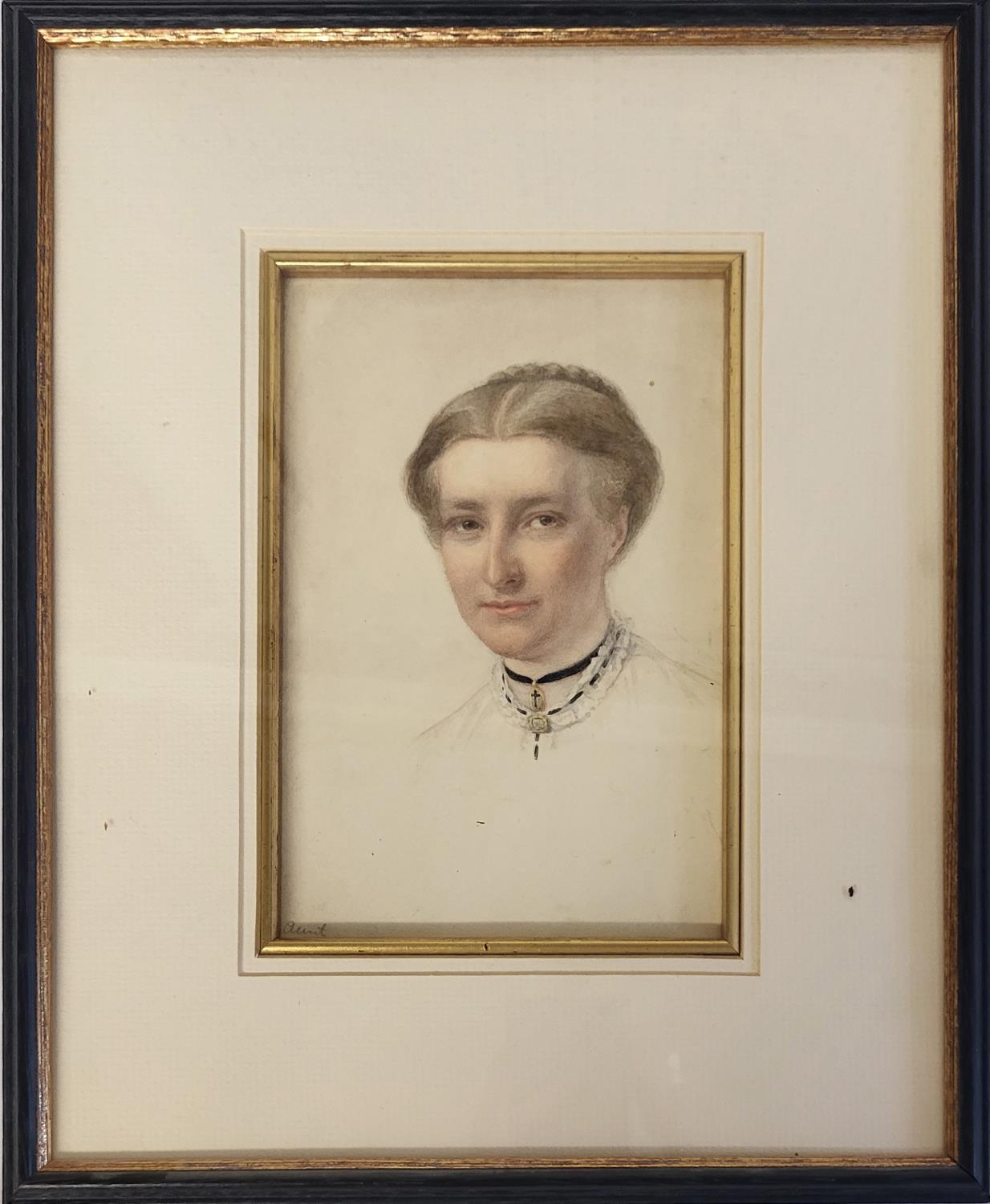 WILLIAM GALE, 1823 - 1909, WATERCOLOUR Portrait of the Artist's wife, mounted, framed and glazed,