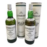 LAPHROAIG, TWO CASED LITRE BOTTLES OF 10 YEAR OLD SCOTCH WHISKY.