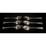 A SET OF SIX GEORGIAN SILVER TABLESPOONS Plain form with engraved family crest of an eagle,