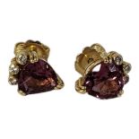 A PAIR OF 18CT GOLD, DIAMOND AND GEM SET EARRINGS Set with a heart form pink stone with round cut