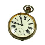 AN EARLY 20TH CENTURY WHITE METAL GOLIATH POCKET WATCH The white dial with black Roman numerals. (