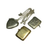 A LATE VICTORIAN SILVER HEART SHAPED VESTA CASE, HALLMARKED BIRMINGHAM, 1901 TOGETHER WITH TWO OTHER