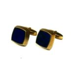 A PAIR OF GERMAN 9CT GOLD AND BLUE GLASS CUFFLINKS HAVING IMPORT MARKS FOR BIRMINGHAM, 1973 Square