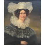 AN EARLY 19TH CENTURY ENGLISH SCHOOL OIL ON CANVAS, PORTRAIT OF A LADY WITH FINEST LACE Bearing