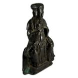 AN 18TH CENTURY CHINESE QING DYNASTY BRONZE FIGURE OF WENCHANG WANG. (h 11.1cm x w 7cm x d 3.5cm)