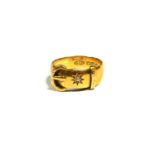 PEACH BROTHERS, AN EDWARDIAN 18CT YELLOW GOLD AND DIAMOND BUCKLE RING, HALLMARKED BIRMINGHAM, 1902