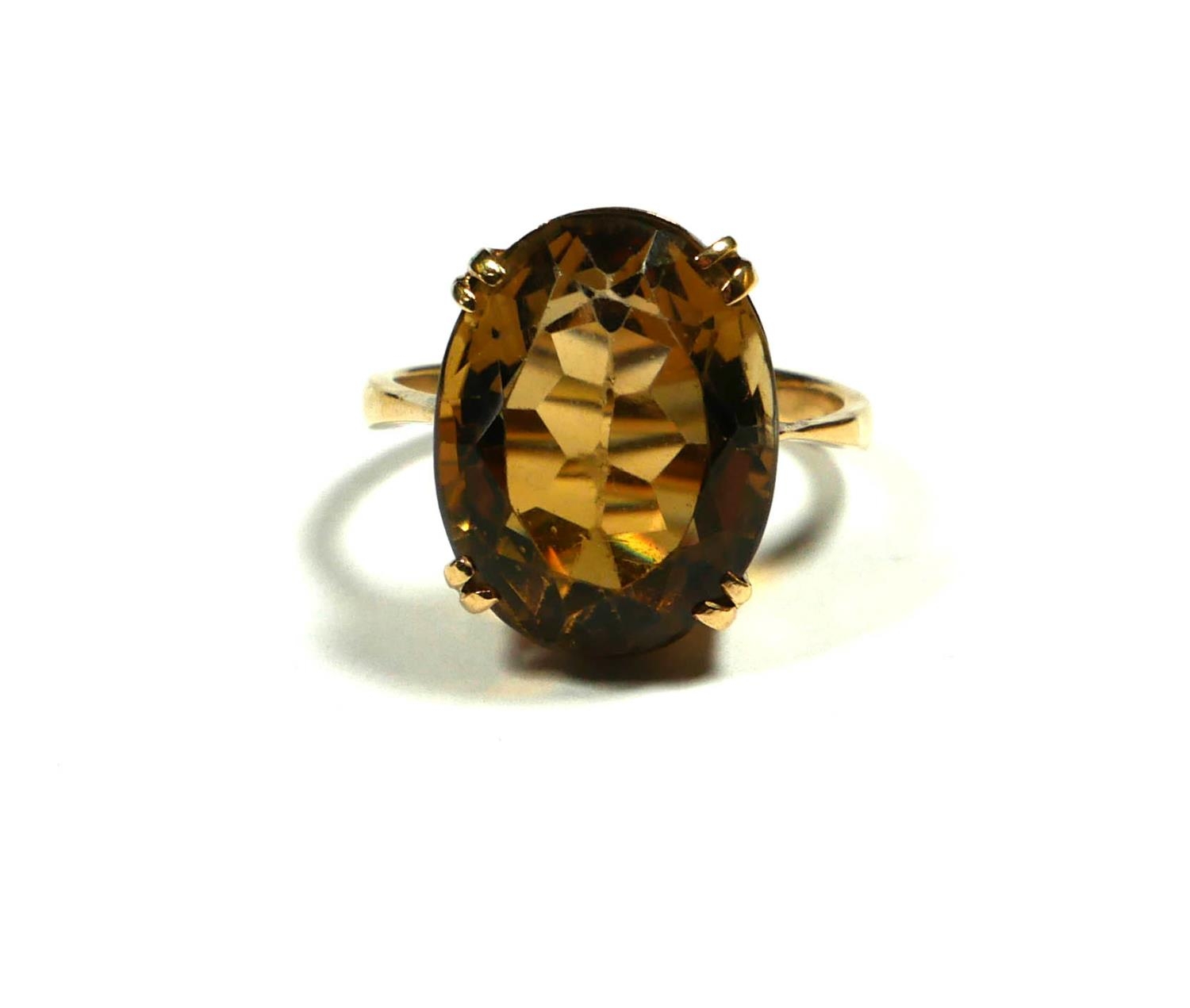 A LARGE 9CT GOLD AND OVAL CUT CITRINE COCKTAIL RING. (citrine approx dimensions 18mm x 15mm, UK ring - Image 2 of 2