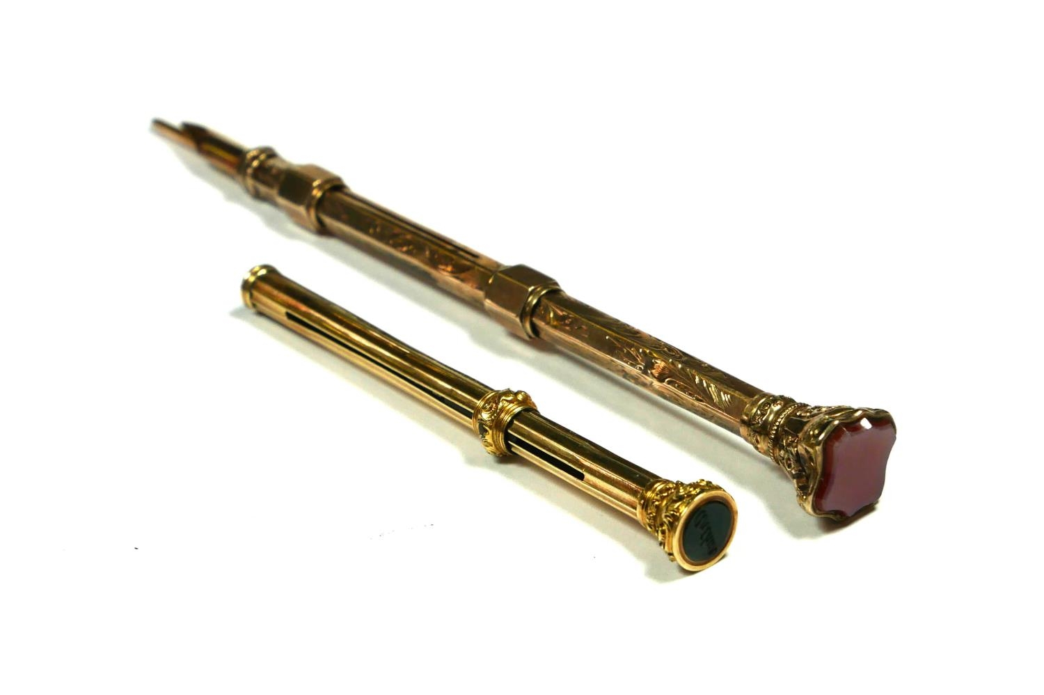 A VICTORIAN YELLOW METAL PROPELLING PENCIL, TESTED FOR 18CT YELLOW GOLD, TOGETHER WITH A VICTORIAN - Image 2 of 2
