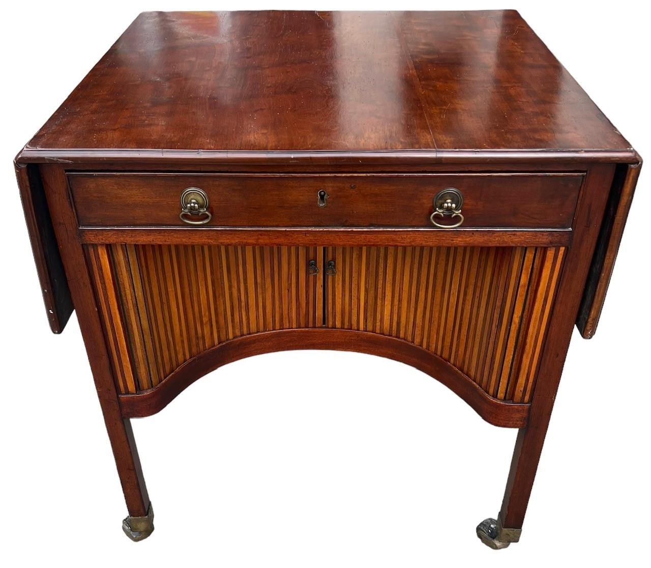 MANNER OF THOMAS CHIPPENDALE, A FREESTANDING GEORGE III PLUM MAHOGANY AND HARWOOD INLAID DROP FLAP - Image 7 of 17