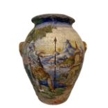 A POSSIBLE RENAISSANCE PERIOD VASE/VESSEL Depicting a Roman solider with spear looking out towards a