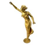HENRI GODET, FRENCH, 1863 - 1937, A LATE 19TH/EARLY 20TH CENTURY GILT BRONZE FIGURE OF A LADY Signed