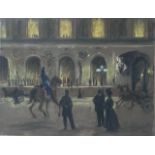FRANZ SKARBINA, GERMAN, 1849 - 1910, A LARGE 19TH CENTURY PASTEL Busy evening Paris street scene,