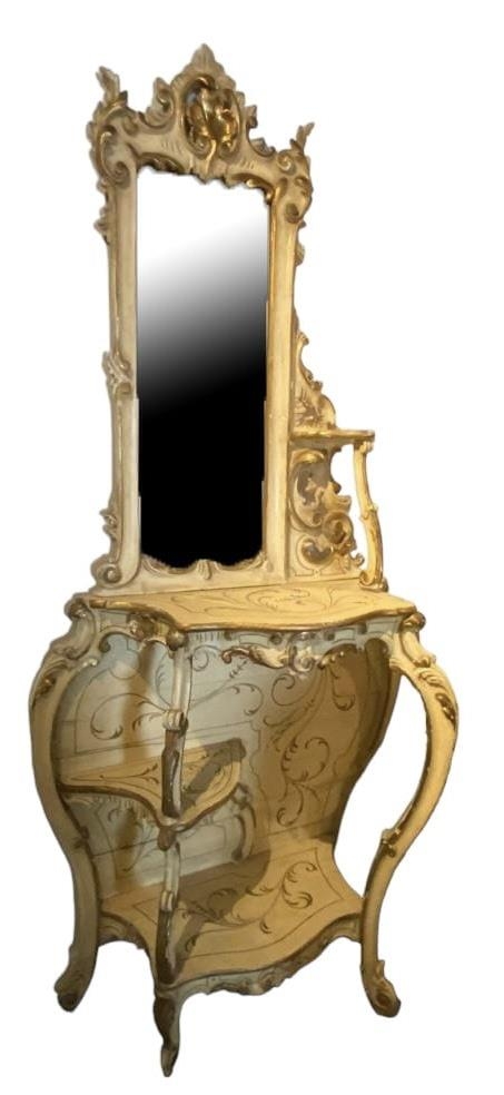 AN 18TH CENTURY ITALIAN VENETIAN ROCOCO CARVED GILTWOOD AND PAINTED MIRROR BACK CONSOLE TABLE/ - Image 2 of 3